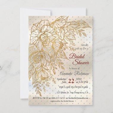 Gold Elegant Rose line drawing Invitations