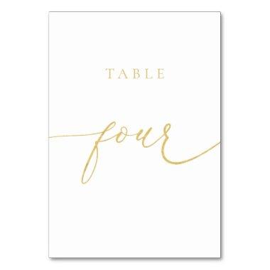 Gold Elegant Script Table Number Four