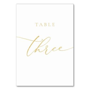 Gold Elegant Script Table Number Three