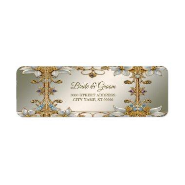 Gold Embellishing White Floral Return Address Label