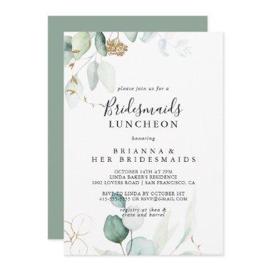 Gold Eucalyptus Bridesmaids Luncheon Shower Invitations