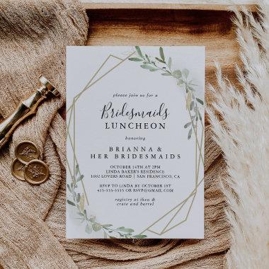 Gold Eucalyptus Bridesmaids Luncheon Shower Invitations