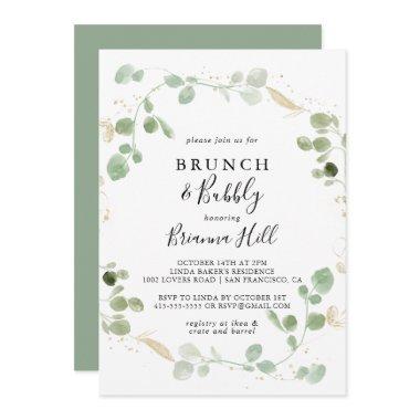 Gold Eucalyptus Brunch and Bubbly Bridal Shower Invitations