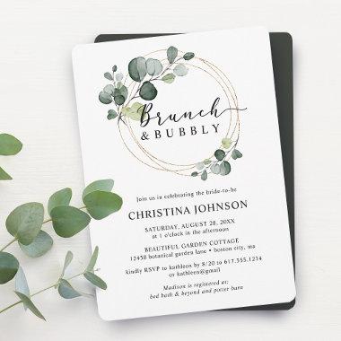Gold Eucalyptus Brunch and Bubbly Bridal Shower Invitations