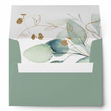 Gold Eucalyptus Calligraphy Wedding  Envelope