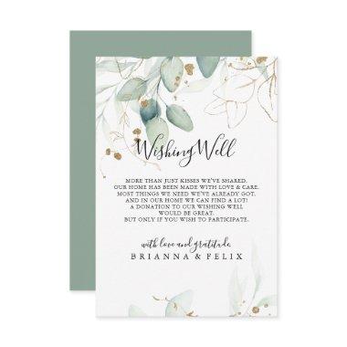 Gold Eucalyptus Calligraphy Wedding Wishing Well Enclosure Invitations