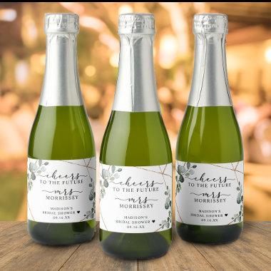 Gold Eucalyptus Cheers Bridal Shower Favor Sparkling Wine Label