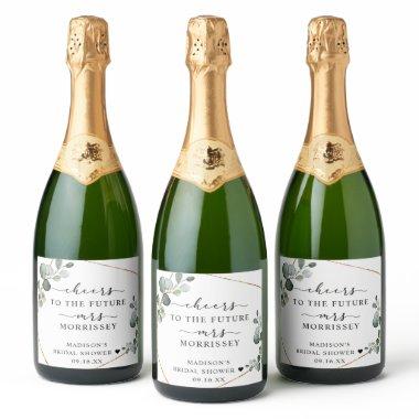 Gold Eucalyptus Cheers  Sparkling Wine Label