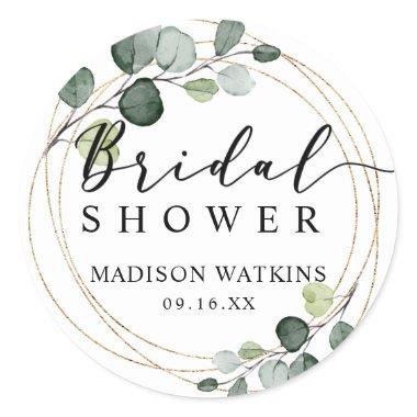 Gold Eucalyptus Greenery Bridal Shower Favor Classic Round Sticker