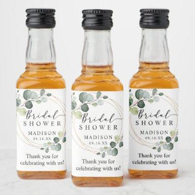 Gold Eucalyptus Greenery Bridal Shower Favor Liquor Bottle Label