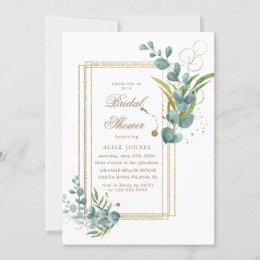 gold eucalyptus greenery bridal shower Invitations