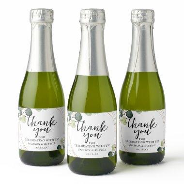 Gold Eucalyptus Greenery Wedding Sparkling Wine Label