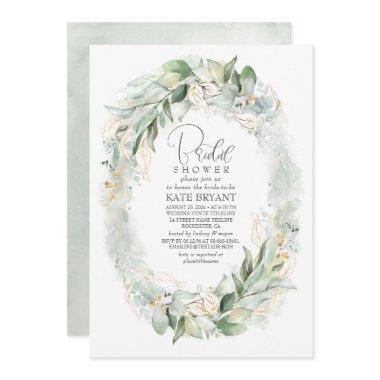 Gold Eucalyptus Greenery Wreath Boho Bridal Shower Invitations