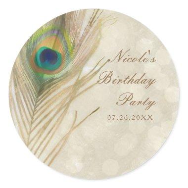 Gold Exotic Peacock Feather Glam Party Favor Classic Round Sticker