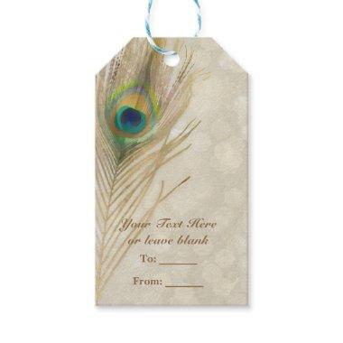 Gold Exotic Peacock Feather Glam Party Favor Gift Tags