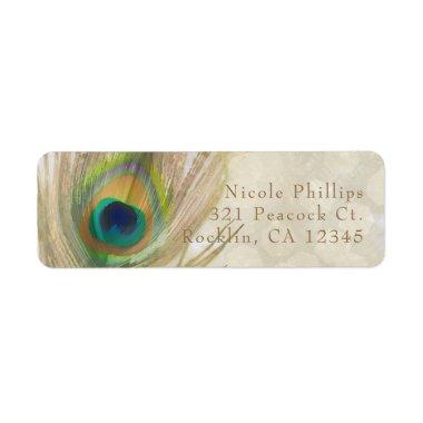 Gold Exotic Peacock Feather Glam Party Invitations Label