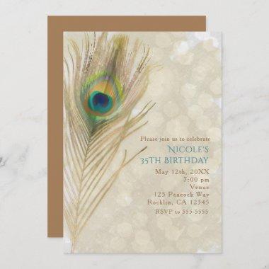 Gold Exotic Peacock Feather Glam Party Invitations