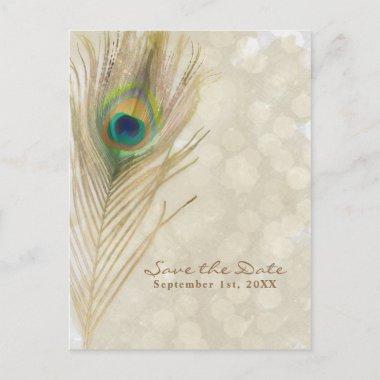 Gold Exotic Peacock Feather Glam Save the Date Announcement PostInvitations