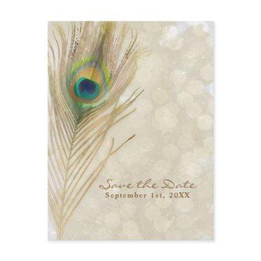 Gold Exotic Peacock Feather Glam Save the Date Announcement PostInvitations