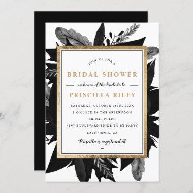 Gold fall black watercolor floral bridal shower Invitations