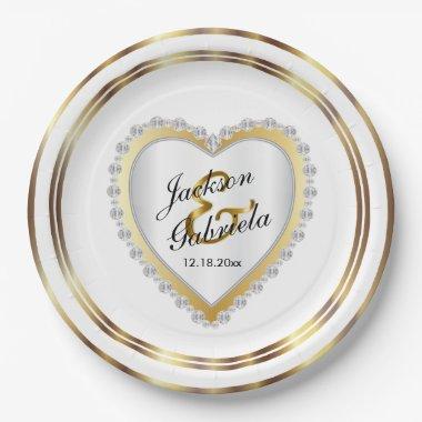 Gold & Faux Diamond Wedding or Anniversary Paper Plates