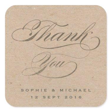 Gold faux foil calligraphy thank you stamp square sticker