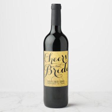 Gold Faux Foil CHEERS TO THE BRIDE Bridal Shower Wine Label