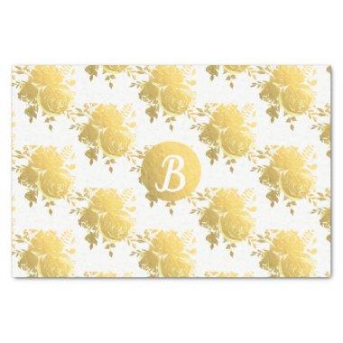 Gold Faux Foil Shiny Glam Roses Monogram Custom Tissue Paper