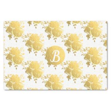 Gold Faux Foil Shiny Glam Roses Monogram Custom Tissue Paper