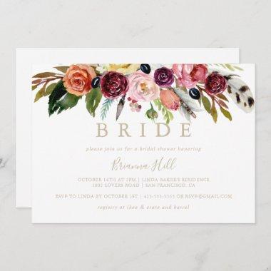 Gold Feather Boho Tropical Bride Bridal Shower Invitations