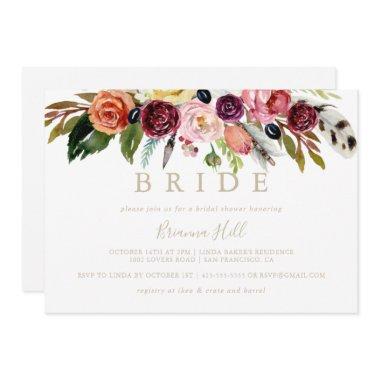 Gold Feather Boho Tropical Bride Bridal Shower Invitations