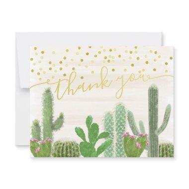 Gold Fiesta Boho Succulents Bridal Shower Thank You Invitations