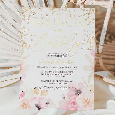 Gold floral brunch bubbly bridal shower foil Invitations