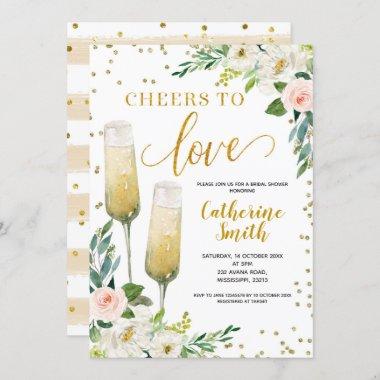 Gold Floral Cheers to Love Bridal Shower Invitations