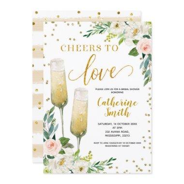 Gold Floral Cheers to Love Bridal Shower Invitations