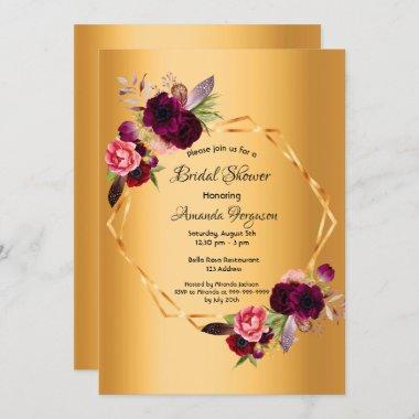 Gold floral geometric bridal shower Invitations