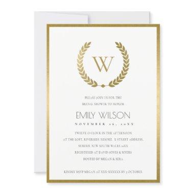 GOLD FLORAL LAUREL WREATH BRIDAL SHOWER INVITE