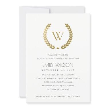 GOLD FLORAL LAUREL WREATH BRUNCH & BUBBLY INVITE