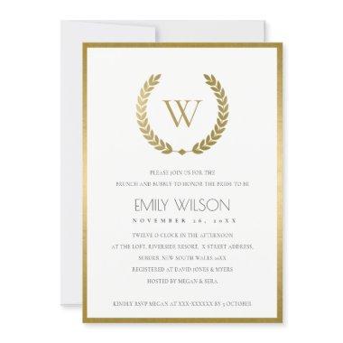 GOLD FLORAL LAUREL WREATH BRUNCH & BUBBLY INVITE