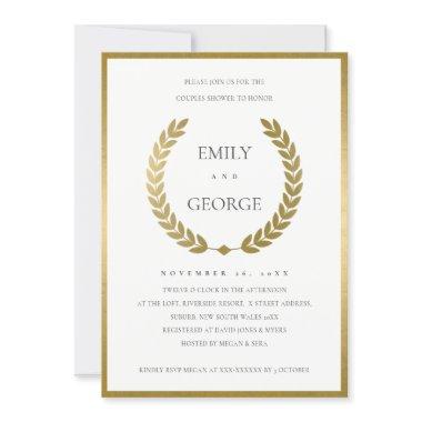 GOLD FLORAL LAUREL WREATH COUPLES SHOWER INVITE