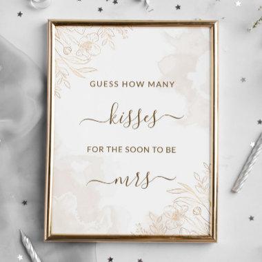 Gold Floral Leaves Border How Many Kisses Game Poster