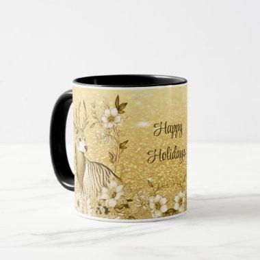 Gold Floral Reindeer Mug