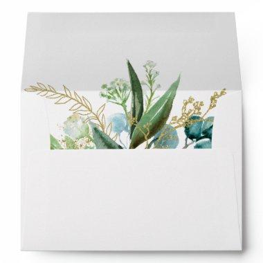 Gold Floral Tropical Greenery Wedding Invitations Envelope
