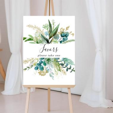 Gold Floral With Tropical Greenery Favors Sign