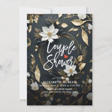 Gold Floral Wreath Couple Shower Wedding Shower Invitations