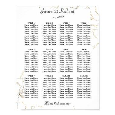 Gold Flower 12 Tables Seating Chart Poster Sign