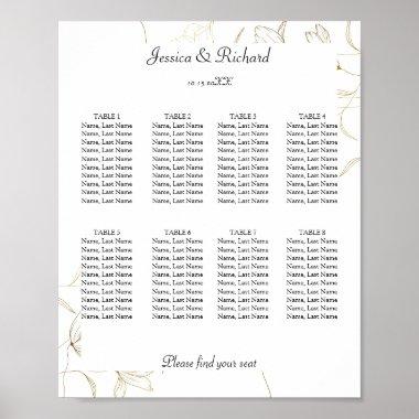 Gold Flower 8 Tables Seating Chart Poster Sign