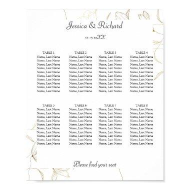 Gold Flower 8 Tables Seating Chart Poster Sign