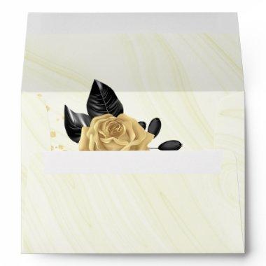 gold flower &black leaves marble wedding envelope