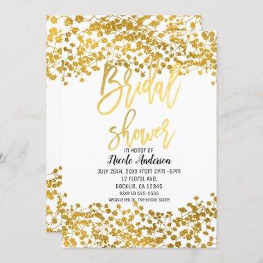 Gold Foil Baby's Breath Modern Bridal Shower Invitations
